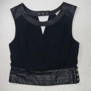 Double Zero Sleeveless Faux Leather Mesh Black Top